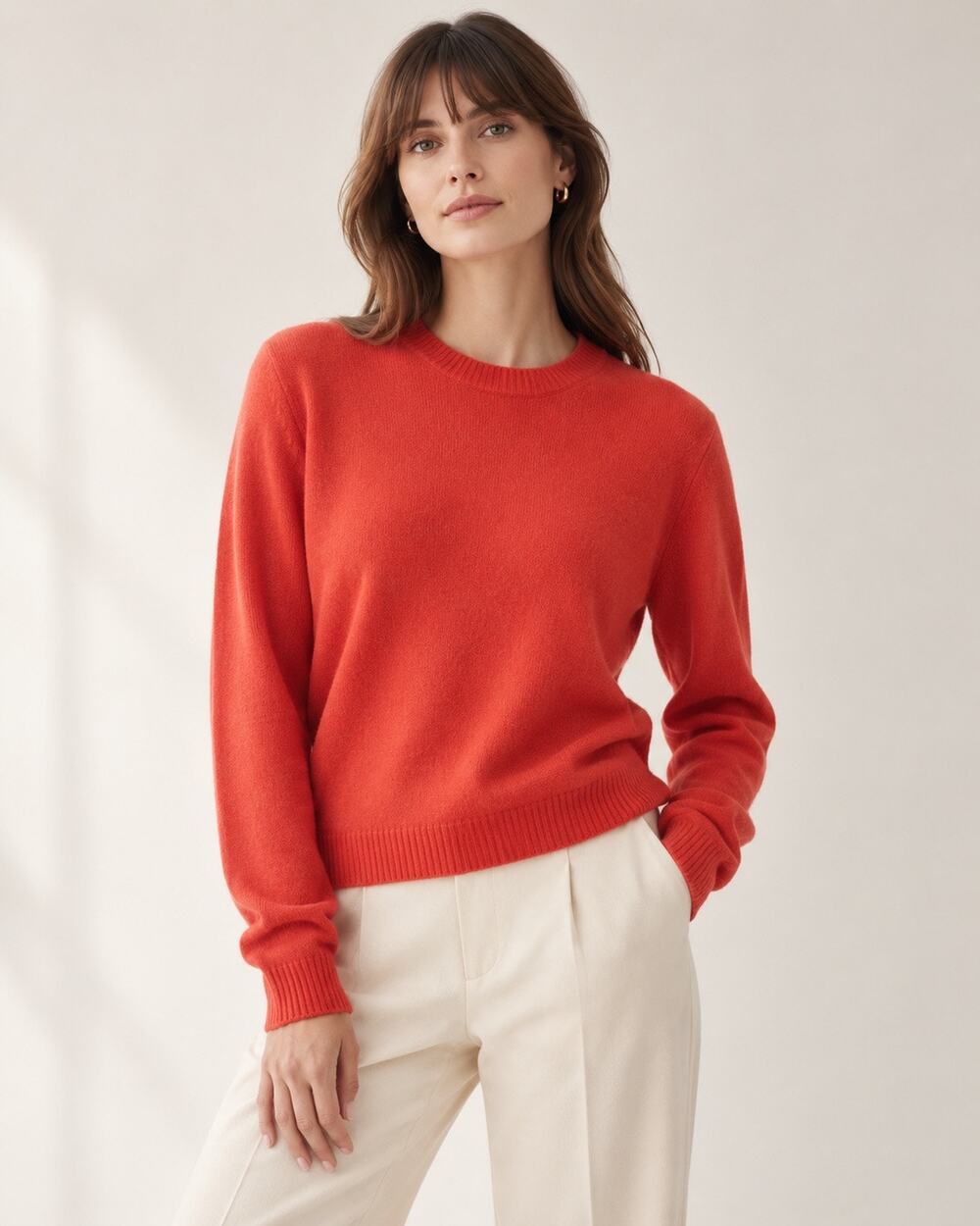 White + Warren Cashmere Crewneck Sweater — Coral — S